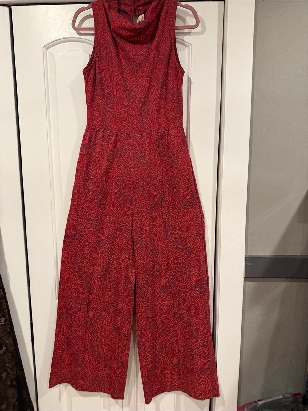 Pact Sleeveless Red Patterned‎ Wide-Leg Jumpsuit small